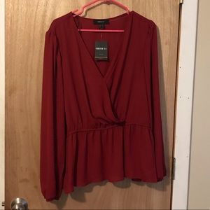 NWT Forever 21 Plus Red Surplice Top